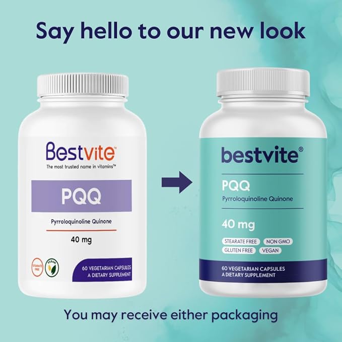 BESTVITE PQQ 40mg (Pyrroloquinoline Quinone) (120 Vegetarian Capsules) (60 x 2) - No Stearates - Vegan - Non GMO - Gluten Free
