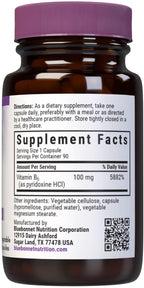 Bluebonnet Nutrition Vitamin B6 Vegetable Capsules, 100 mg, for Cardiovascular and Nervous System Health, 90 Count