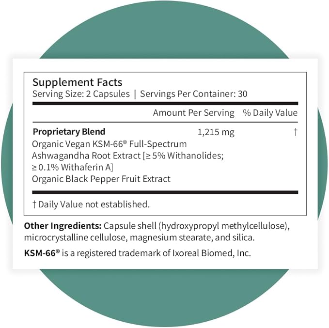 Pattern Wellness Ashwagandha Complex for Men & Women – Organic KSM-66® & Black Pepper Extract – Supports Stress Response & Energy Balance – Non-GMO – 120 Vegan Capsules