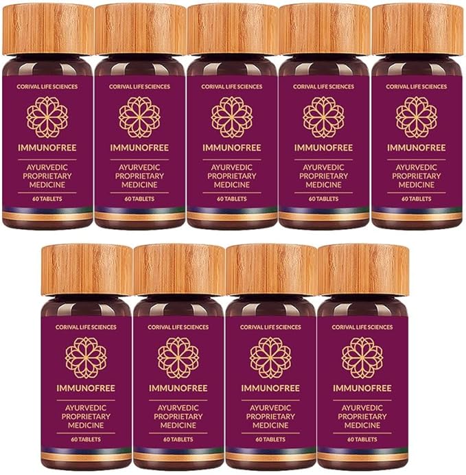 Biogetica Immunofree Herbal Supplement for Immune Support - Natural Potent Blend of Tulsi, Kalmegh, Yashtimadhu & Giloy for Immune Boost - 100% Vegan - 60 Tablets- Pack of 9