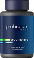 ProHealth Ergothioneine 5X Strength. 25mg Clinical Research Dose. Natural Amino Acid Mushroom Supplement for Improved Cognition, Heart Health. Essential Longevity Vitamin. 25 mg/Serving, 30 Servings