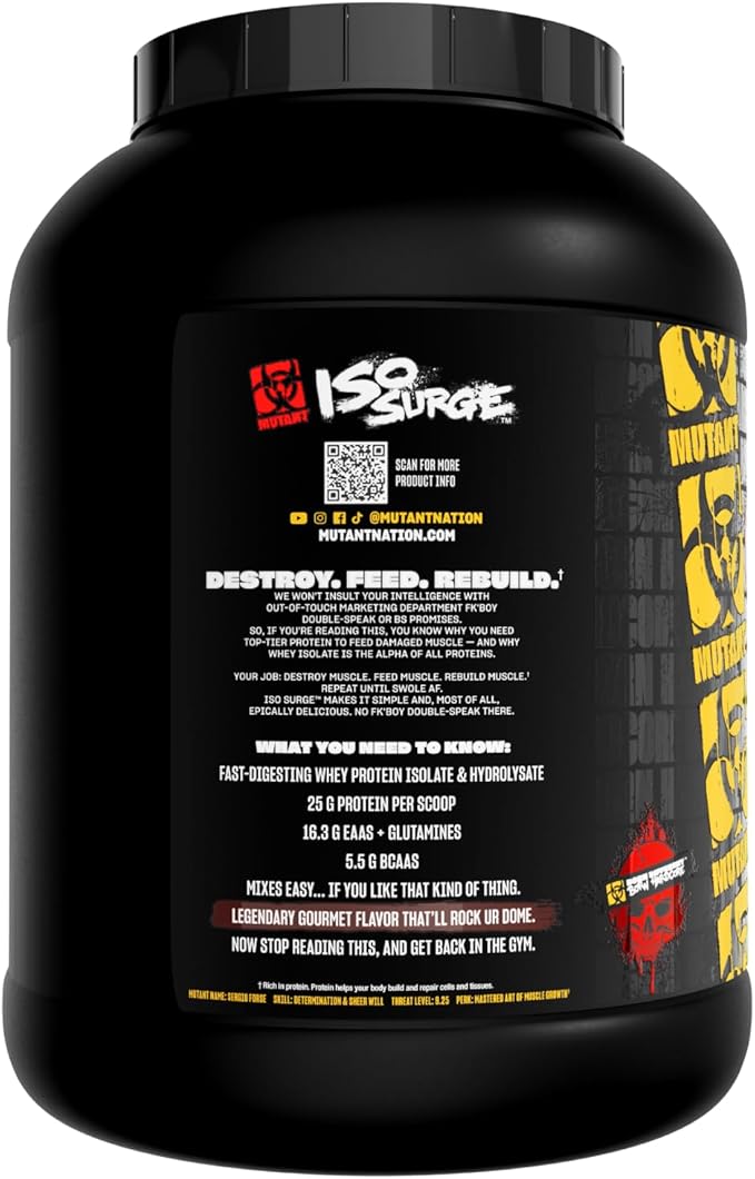 Mutant Hardcore ISO Whey Protein Isolate Powder Acts Fast to Help Recover, Build Muscle, Bulk and Strength, 5 lb - Triple Chocolate