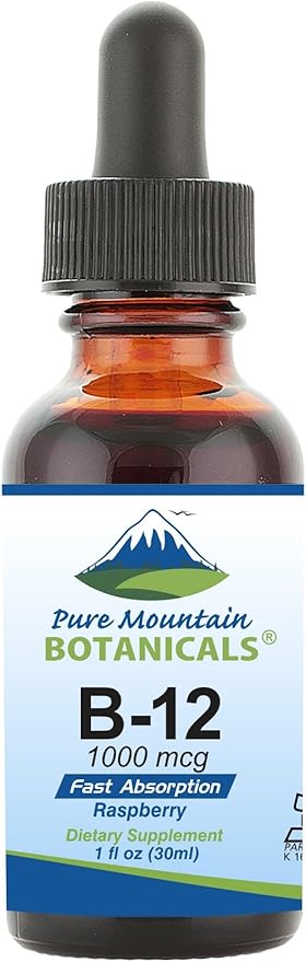 Pure Mountain Botanicals B12 Vitamin 1000 mcg – Kosher Liquid B12 Drops with Natural Berry Flavor