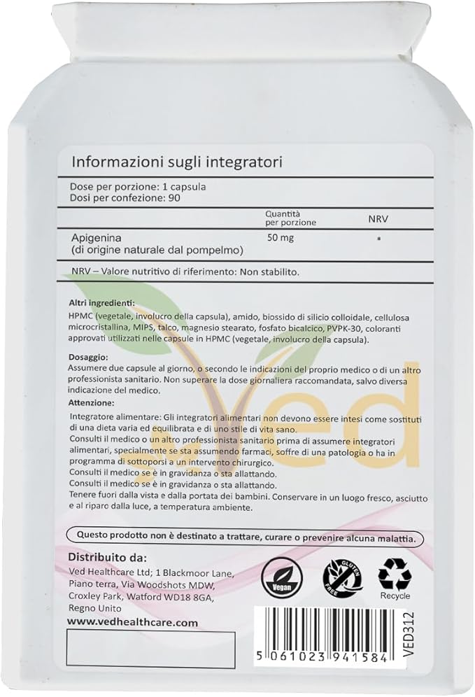 Ved Apigenin 50mg, Optimal Dose for Sleep & Relaxation Support, Grapefruit Source, 90 Vegan Capsules,(3 Months Supply)