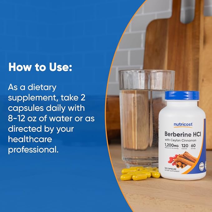 Nutricost Berberine HCl with Ceylon Cinnamon Capsules (120 Capsules, 60 Servings) - Non-GMO, Animal-Free Product