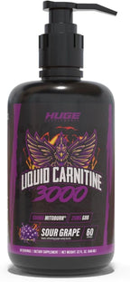Huge Supplements Liquid L-Carnitine 3000, Superior Potency Infused with 500mg MitoBurn & 25mg GBB, Premium Stim-Free Thermogenic Fat Burner & Energy Boost, Convenient Pump Top, 32 Oz (60 Servings)