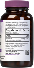 Bluebonnet Nutrition Magnesium Aspartate, Supports Healthy Magnesium Levels, Soy & Gluten & Dairy Free, Non-GMO, Kosher Certified, Vegan, 100 Servings, White, 200 Count
