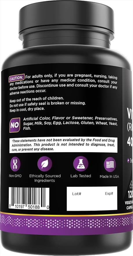 Oxify Vitamin B-2 (Riboflavin) 400 mg | 120 Vegetarian Capsules | Gluten-Free, Non-GMO | Supplement Made in USA