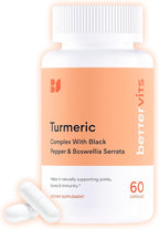 Bettervits Turmeric Curcumin Supplement with Black Pepper and Boswellia Serrata | Organic 1000mg Turmeric Supplement for Enhanced Absorption and Vitamin C | Joint Support - Non-GMO | 60 Vegan Capsules