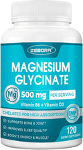 Magnesium Glycinate 500mg, High Absorption Magnesium Supplement with Vitamins B6 & D3, Chelated Magnesium Glycinate Capsules for Muscle, Heart, Calm & Immune Health, Non-Buffered, 120 Capsules