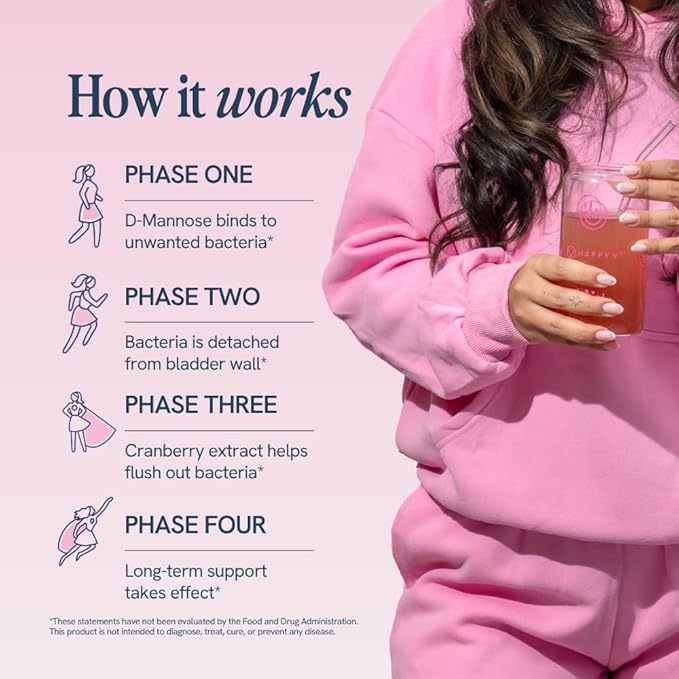 Happy V D-Mannose + Cranberry Stick Packs | Dr Formulated Urinary Tract Support Supplement | D Mannose Supplements for Women - Bladder Support - Promotes Urinary Comfort - 15 Stick Packs