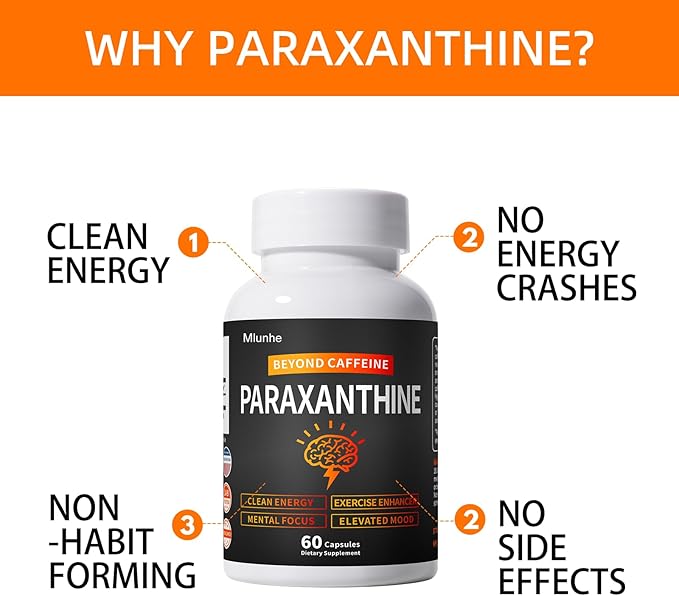 Paraxanthine Supplement – Clean, Crash-Free Energy for Focus, Cognitive Function, Exercise | Paraxanthine Beyond Caffeine | 60 Capsules