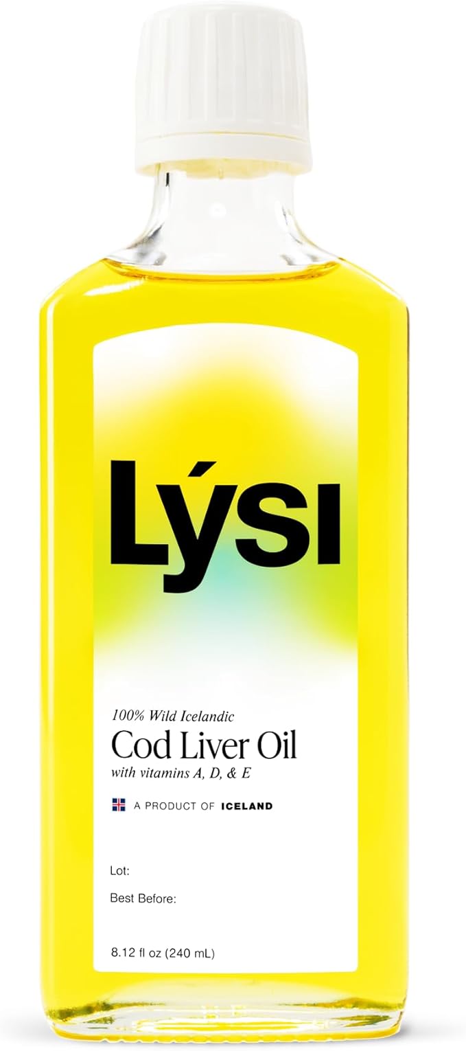 LYSI Icelandic Cod Liver Oil Liquid Supplement – 1,100 mg Omega-3 per Teaspoon – EPA 740 mg & DHA 920 mg per 2 TSP – with Vitamins A, D & E – Lemon Flavor 8.12 fl oz (24 Servings)