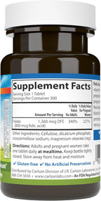 Carlson - Folic Acid, 800 mcg, Provides Important Prenatal Support, 300 tablets