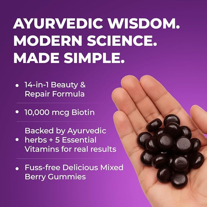 The Wellness Project 14-in-1 Hair, Skin & Nails Gummies with 10,000 mcg Biotin, Keratin, Hyaluronic & Folic Acid, Vitamins A, C, B5, B6 & B12 & Sea Buckthorn | Tasty Mixed Berry Flavor (Pack of 3)