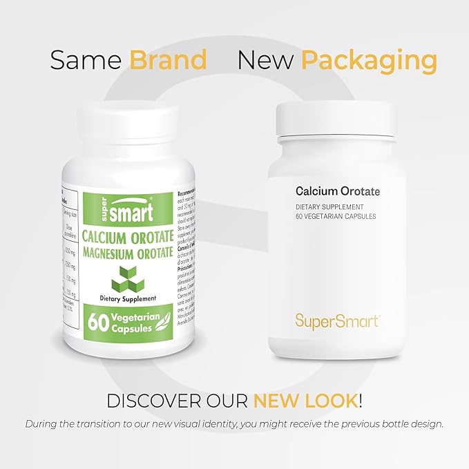 SuperSmart - Calcium Orotate with Magnesium Orotate 9:1 (Highly Bioavailable) - Advanced Teeth & Bones Strength Supplement | Non-GMO & Gluten Free - 60 Vegetarian Capsules