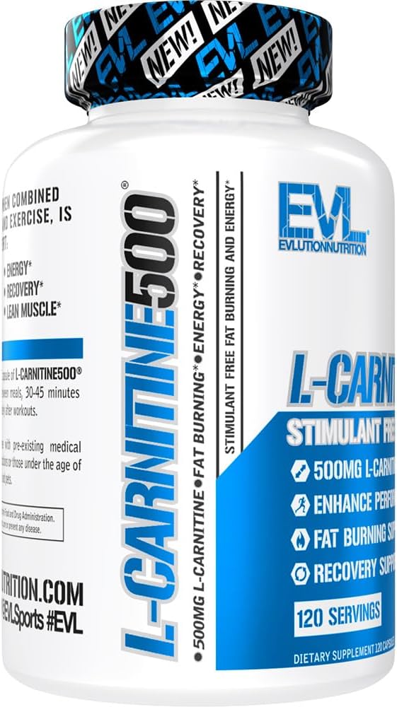 EVL L-Carnitine Supplement for Weight Loss Support - L Carnitine Tartrate for Cellular Energy Focus Endurance and Fat Burning Support - Stimulant Free Amino Acid for Fat Metabolism (120 Servings)