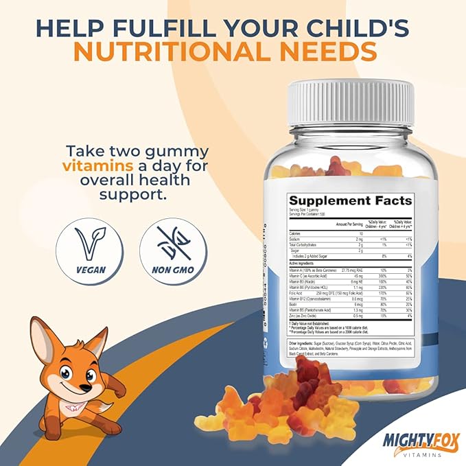 Kids Multivitamin Gummies - Non-GMO, Gluten-Free, Vegan Multivitamin Gummies w/Vitamin C, B3, B5, B6, B12, Zinc (100 Count, 2 Pack) – Fruity Toddler to Teen Gummy Vitamins for Kids