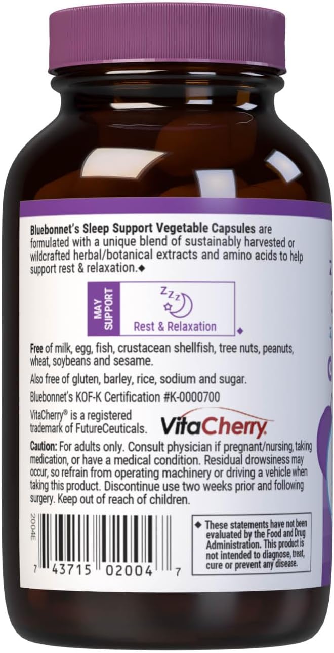 Bluebonnet Nutrition Targeted Choice Sleep Support, Rest & Relaxation Whole Food-Based Formula, Soy-Free, Gluten-Free, Kosher, Non-GMO, Dairy-Free, Vegan, 30 Vegetable Capsules
