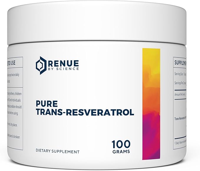 Renue By Science Resveratrol | High Strength Resveratrol Supplement | 100g Trans Resveratrol Powder | Reservatrol 200 Day Supply | Non-GMO & Allergen Free | Manufactured in the USA Third-Party Tested