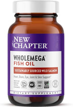 New Chapter Wholemega Fish Oil Supplement - 2000mg per Serving, Clinically Proven Wild Alaskan Salmon Oil with Omega-3 + Vitamin D3 + Astaxanthin, 120 Softgels