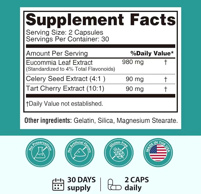 Natural Purge Uric Acid Flush, Support Uric Acid Cleanse and Balance, Joints and Mobility, Tart Cherry, Celery Seed and Eucommia Leaf Extract, Feet and Joint Support Supplement, 60 Capsules