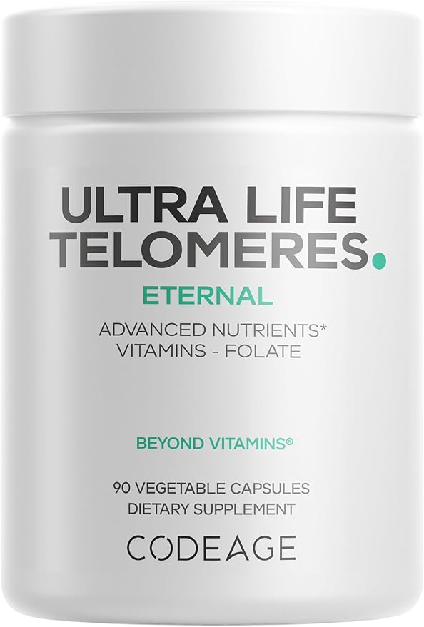 Codeage Ultra Life Telomeres Supplement - 5 MTHF Folate Vitamin B9, Vitamin B12 Methylcobalamin, Vitamin D3, L-Theanine, Ashwagandha - 3-Month Supply - DNA, Methylation Cycle - Non-GMO - 90 Capsules