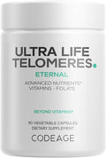 Codeage Ultra Life Telomeres Supplement - 5 MTHF Folate Vitamin B9, Vitamin B12 Methylcobalamin, Vitamin D3, L-Theanine, Ashwagandha - 3-Month Supply - DNA, Methylation Cycle - Non-GMO - 90 Capsules