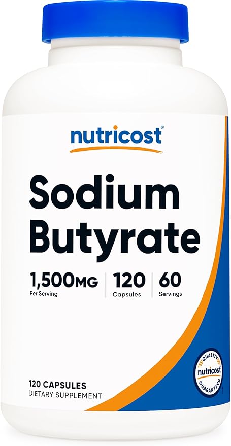 Nutricost Sodium Butyrate 1,500mg Per Serving, 120 Capsules for 60 Servings Per Bottle - Provides 1,200mg of Butyric Acid, Vegan, GMO-Free, Gluten-Free