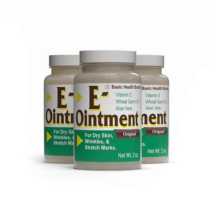 Basic Organics - Basic Brands - Vitamin E Ointment - 2 oz - Moisture Enhancing - Can Help Reduce Appearance of Scars, Stretch Marks, Fine Lines & Wrinkles - Pack of 3