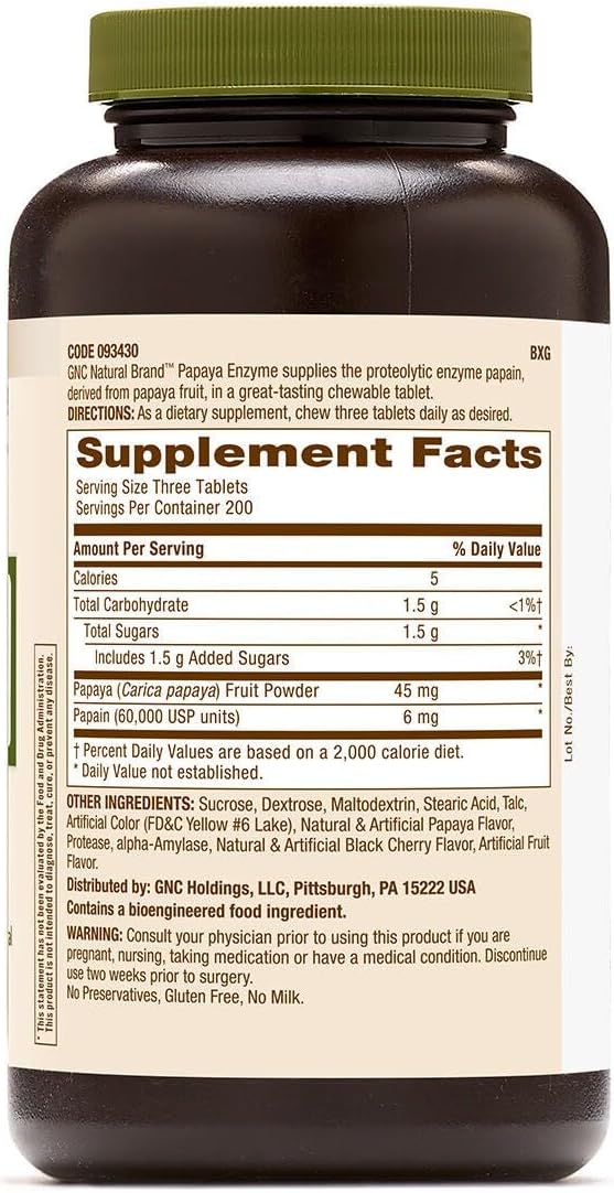 GNC Natural Brand Papaya Enzyme, 600 chewable Tablets