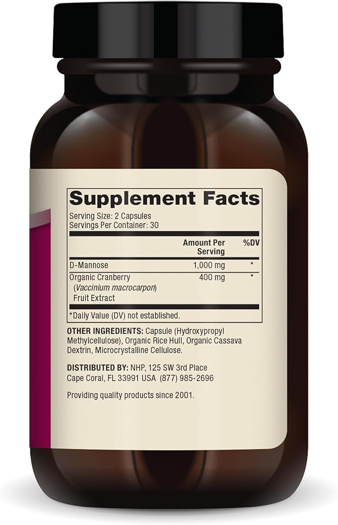 Dr. Mercola D-Mannose and Cranberry Extract, 1,000 mg D-Mannose & 400 mg Cranberry per Serving, Urinary Tract Health Supplement, Non-GMO, Gluten-Free, Soy-Free, 60 Capsules