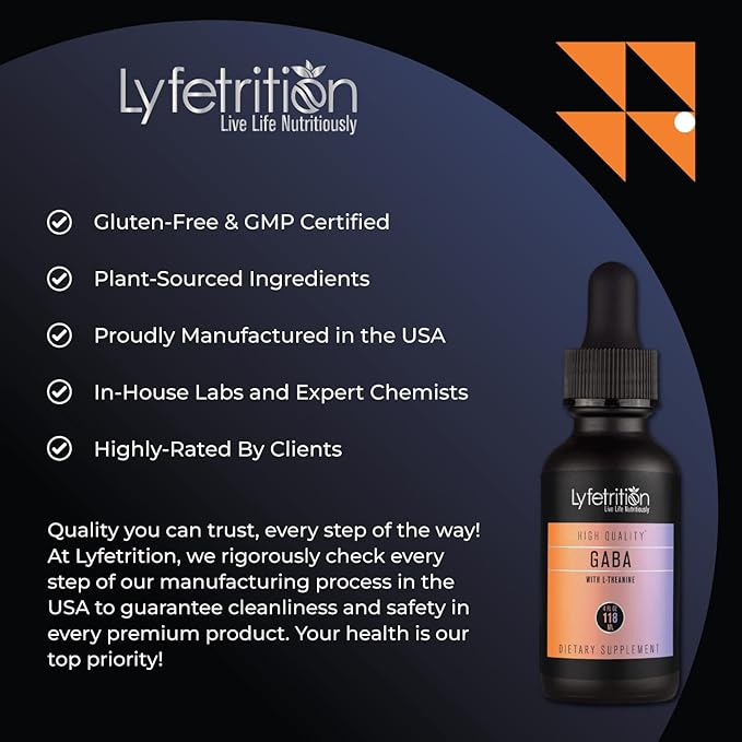 Lyfetrition GABA with L-Theanine, Ginkgo Biloba (Salisburia biloba) Extract, Organic Peruvian MACA Root (Lepidium meyenii) Extract, 118 ml, 4 FL Oz Liquid, 220 Servings, Made in USA, Quick Absorption