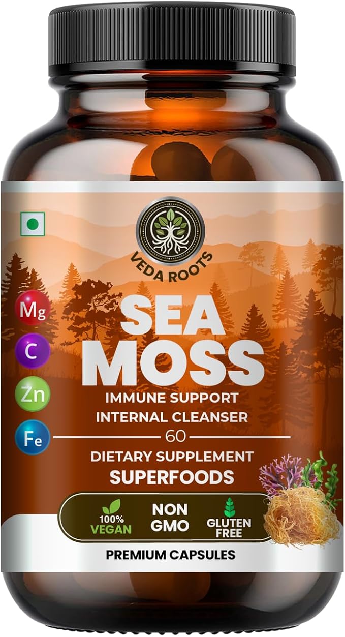 Sea Moss Capsules with Burdock Root, Bladderwrack & Muira Puama support immunity, gut health & energy. Made with raw Irish sea moss powder-120 nutrient-rich superfood capsules-60 Capsules