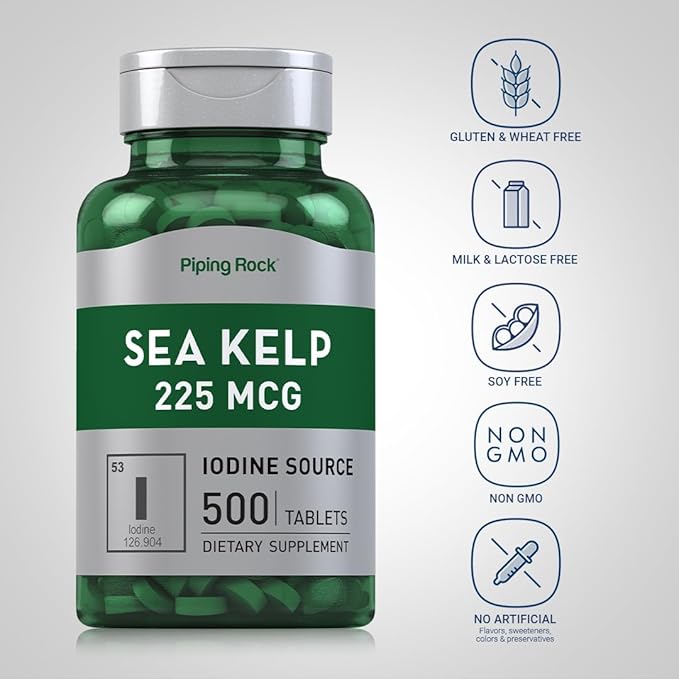 Piping Rock Sea Kelp Iodine Supplement | 225 mcg | 500 Tablets | Non-GMO, Gluten Free