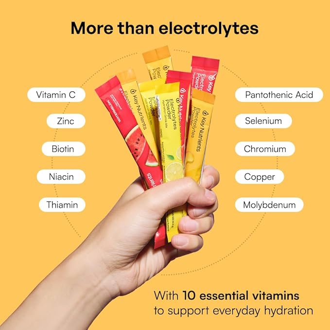 KEY NUTRIENTS Electrolytes Powder Packets – Variety Pack – Sugar Free Hydration Drink Mix – Keto Electrolytes Hydration Packets – Improved Refreshing Taste Lemonade, Peach Mango & Watermelon – 10 Pack