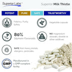 Superior Labs Milk Thistle NonGMO - 80% Silymarin Flavonoids - Powerful Formula for Healthy Liver, Kidney, Detox and Function, Energy - 250mg 4:1 Extract Yielding 1,000mg, 120 Vegetable Caps