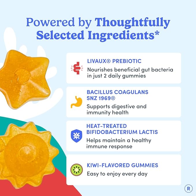 FIRST DAY Toddler Tribiotic Gummies (Ages 2-3) | Kids Probiotic Gummies | 3 in 1 Pre + Pro + Postbiotics for Kids Digestive & Immune Health - Kiwi, 60 Counts (30 Days Supply)