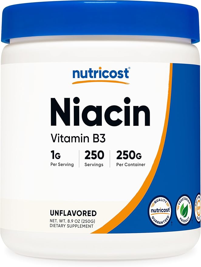 Nutricost Niacin Vitamin B3 Powder 250 Grams - 1G Per Serving - Vitamin B3 (Niacin) Powder - May Cause Flush