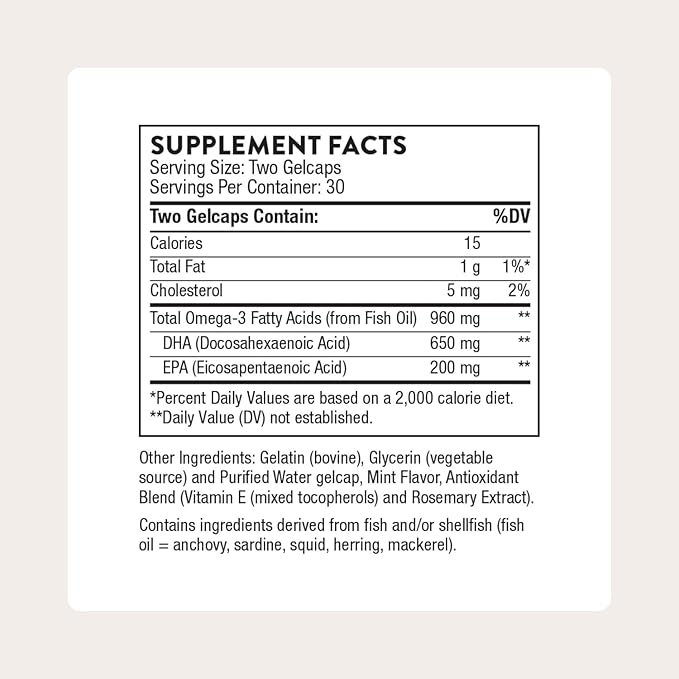 THORNE - Advanced DHA - Omega-3 Fish Oil Supplement with EPA & DHA in Triglyceride Form - Supports Brain, Nerve, Eye, Blood Vessel & Heart Health* - Third-Party Certified - Gluten-Free - 60 Softgels