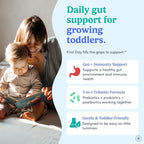 FIRST DAY Toddler Tribiotic Gummies (Ages 2-3) | Kids Probiotic Gummies | 3 in 1 Pre + Pro + Postbiotics for Kids Digestive & Immune Health - Kiwi, 60 Counts (30 Days Supply)