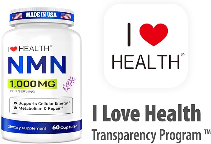 NMN 1000mg Supplement Per Serving,99.9% Pure Nicotinamide Mononucleotide,NAD+ Support Cellular Energy & Healthy Aging for Men & Women,60 Capsules(30-Day Supply),Third-Party Tested,cGMP