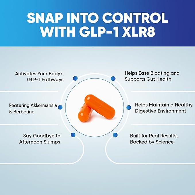 GLP-1 XLR8 Supplement for Weight Loss, Digestion, Constipation, Bloating Relief with Akkermansia 2.6 Billion AFU Live Prebiotic Probiotic Postbiotic Gut Health + Berberine for Women Men 60 Capsules