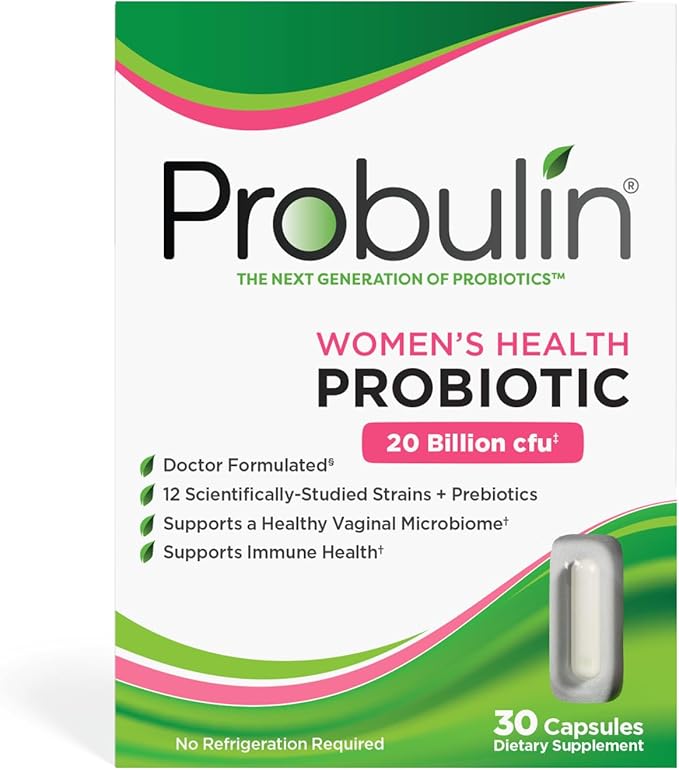 Probulin Women’s Health Probiotic + Prebiotic for Vaginal, Gut & Immune Health - 20 Billion CFU - 12 Probiotic Strains, 30 Vegan Capsules