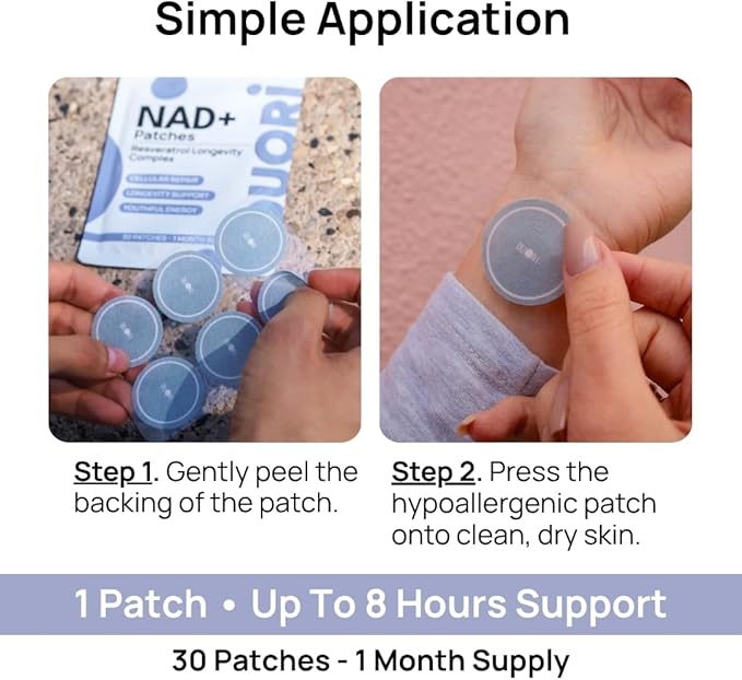 DUORI NAD+ Patch - Healthy Aging - NMNH - Resveratrol - CoQ10 - Lion's Mane - NAD+ - Vegan Daily Patch - 30 Patches (3 Pack (90 Patches))