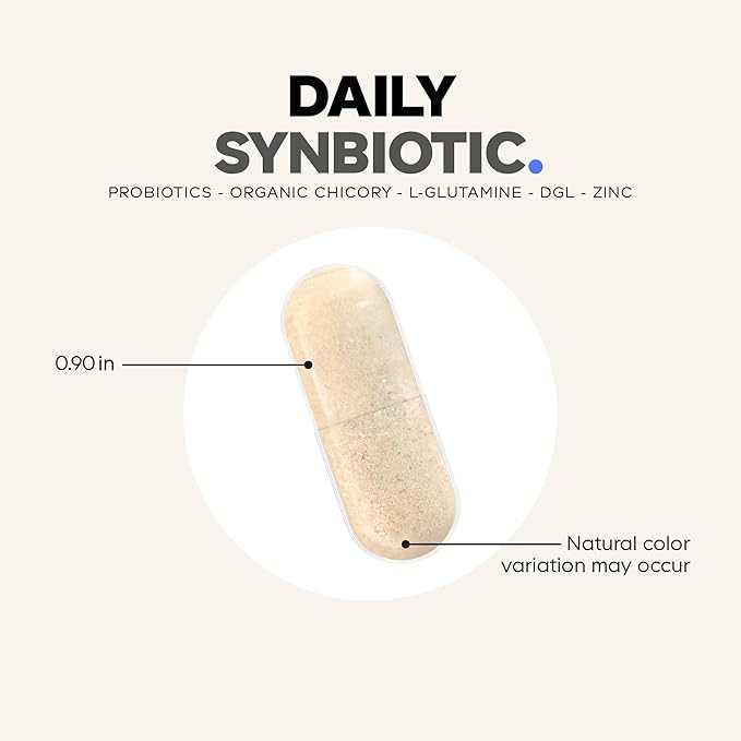 Codeage Daily Synbiotic Supplement - Prebiotics, Lactobacillus & Bifidobacterium Probiotics, L-Glutamine, Zinc L-Carnosine, DGL, Synbiotic Probiotic, BioPerine - Shelf-Stable - 30 Capsules