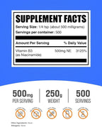 BulkSupplements.com Niacinamide Powder - Vitamin B3 Powder, Niacinamide Supplement, Niacinamide 500mg - B3 Vitamins for Skin, Gluten Free, 500mg per Serving, 250g (8.8 oz) (Pack of 1)