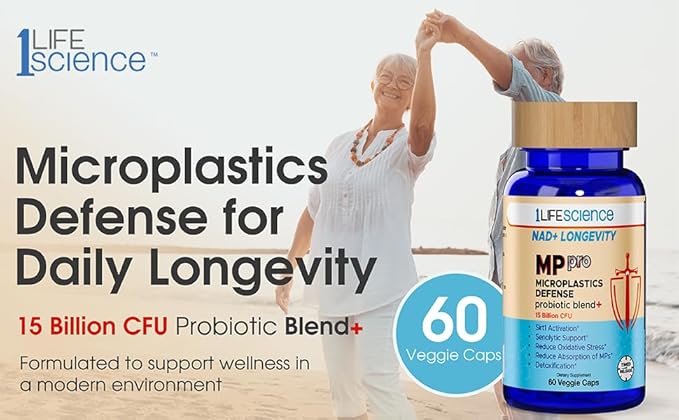 1LifeScience NAD+ Longevity Microplastics Defense Support Supplement – Probiotic Blend with NMN – Supports Digestive & Cellular Health – cGMP Made in USA – 60 Veggie Capsules