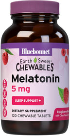 Bluebonnet Nutrition EarthSweet Melatonin 5 mg Fast-Acting Quick Dissolve Nighttime Relaxation & Restful Sleep Support - Sleep Aid - Gluten-Free, Vegan - Raspberry Flavor - 120 Chewable Tablets