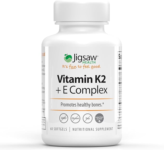 Jigsaw Health Vitamin K2 + E Complex | Promotes Healthy Bones | 60 Softgels | 60 Servings